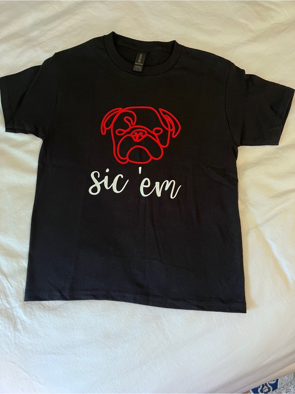 UGA - Black Tee with Red Bulldog Outline and White “Sic ‘em” Script